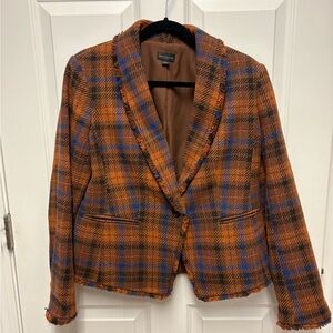 Ann Taylor Factory Orange and Brown Plaid Blazer